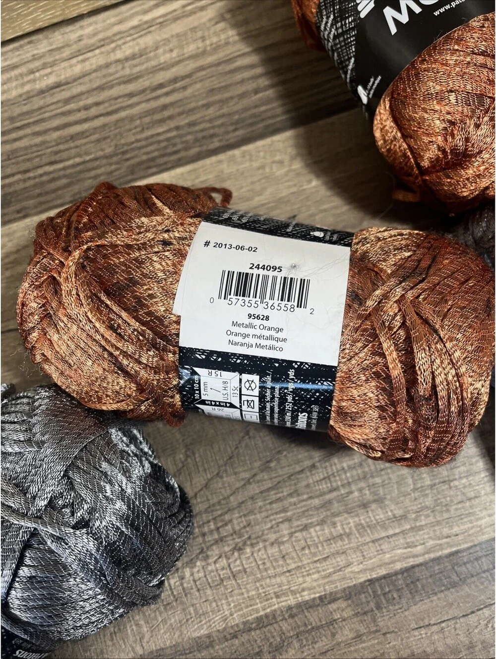 5.5 Skeins Patons Metallic Pewter & Orange Yarn